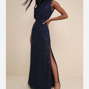 Lulu’s Elegant Navy Sleeveless Gown evening Dress
